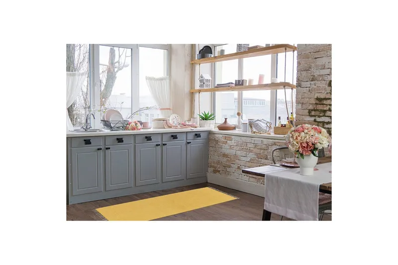 Garnteppe Line - 75x220 cm, Gul - Tekstiler - Tepper & Matter - Moderne tepper - Bomullstepper