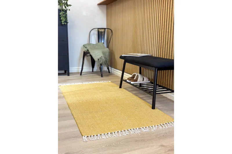 Garnteppe Line - 75x220 cm, Gul - Tekstiler - Tepper & Matter - Moderne tepper - Bomullstepper