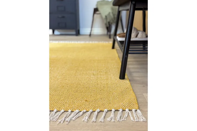 Garnteppe Line - 75x220 cm, Gul - Tekstiler - Tepper & Matter - Moderne tepper - Bomullstepper