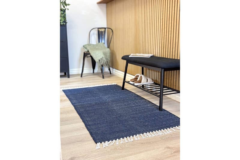 Garnteppe Line - 75x220 cm, Marineblå - Tekstiler - Tepper & Matter - Moderne tepper - Bomullstepper