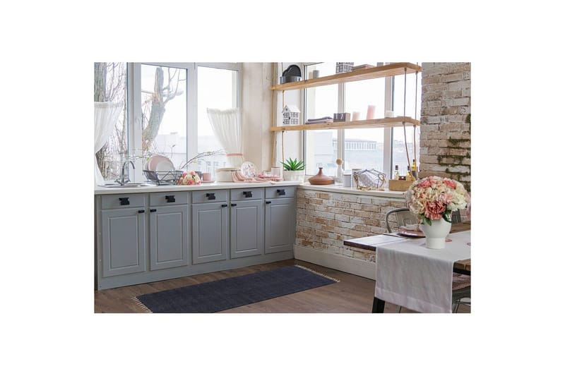 Garnteppe Line - 75x220 cm, Marineblå - Tekstiler - Tepper & Matter - Moderne tepper - Bomullstepper