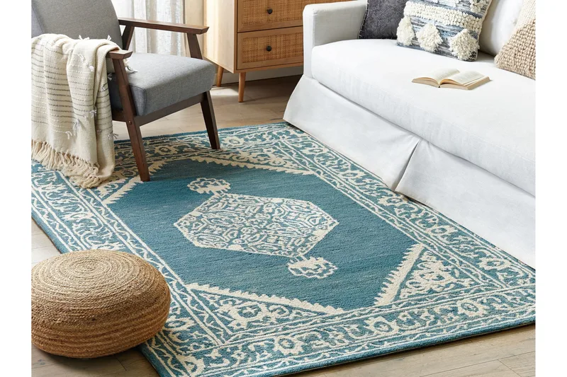 Gevas Ullteppe 200x200 cm Kvadratisk - Blå - Tekstiler - Tepper & Matter - Moderne tepper - Ullteppe