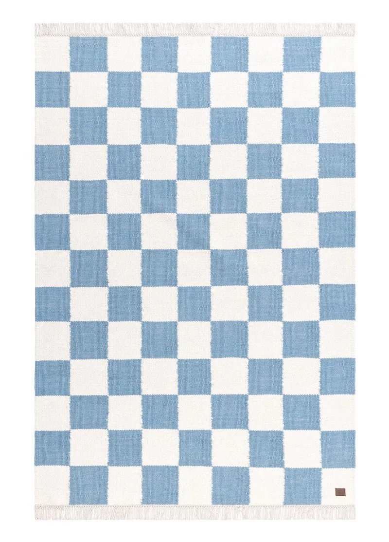 Håndvevd teppe Nordic Check 160x230 cm, Dueblå