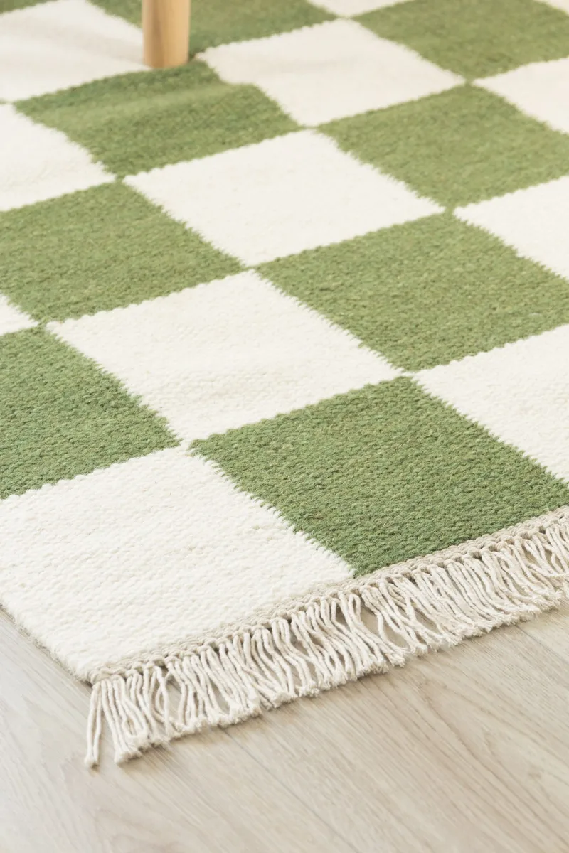 Håndvevd teppe Nordic Check 160x230 cm - Smaragdgrønn - Tekstiler - Tepper & Matter - Moderne tepper - Ullteppe