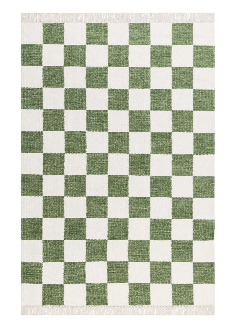 Håndvevd teppe Nordic Check 160x230 cm, Smaragdgrønn