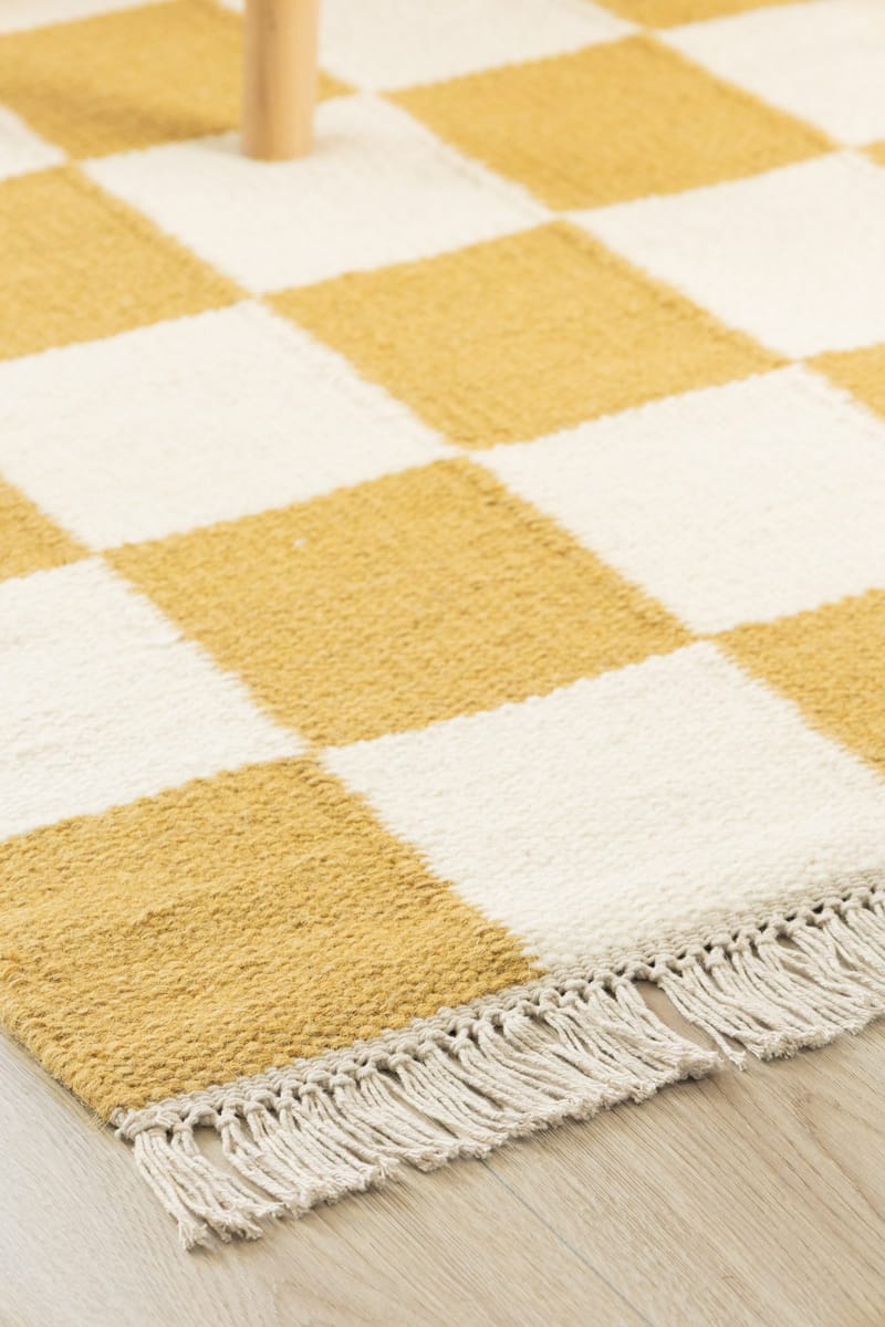 Håndvevd teppe Nordic Check 200x300 cm - Løvegul - Tekstiler - Tepper & Matter - Moderne tepper - Ullteppe