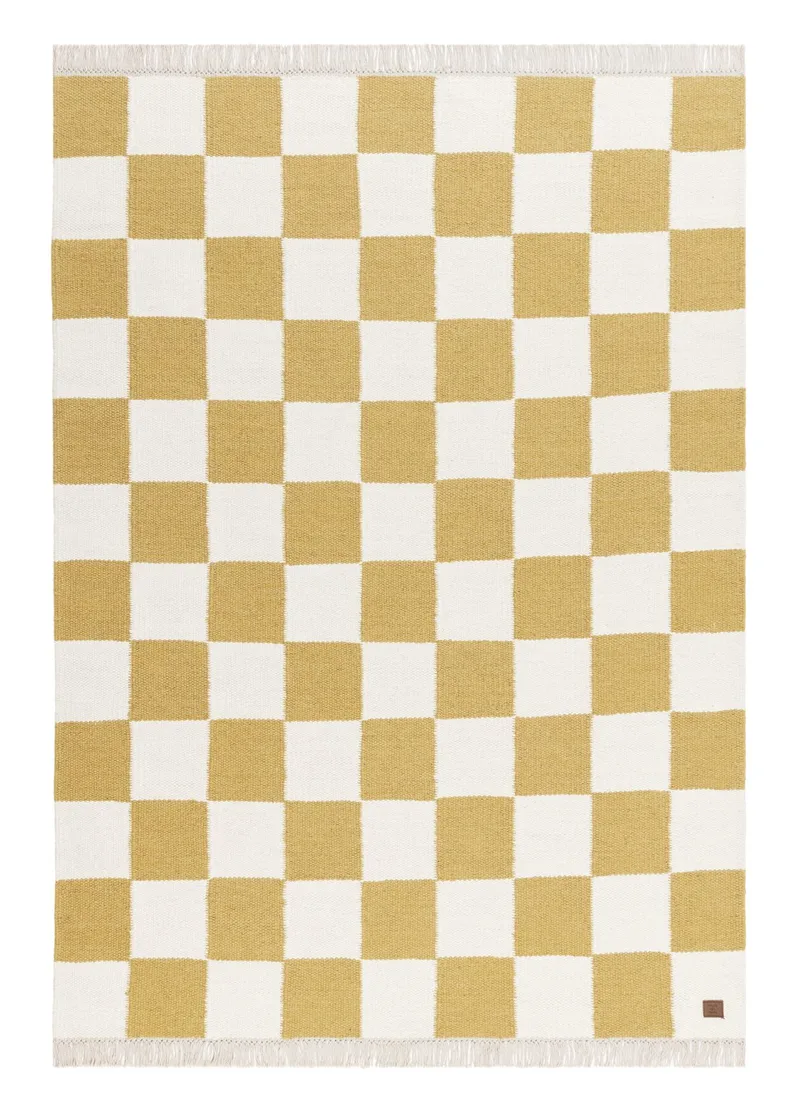 Håndvevd teppe Nordic Check 240x340 cm, Løvegul