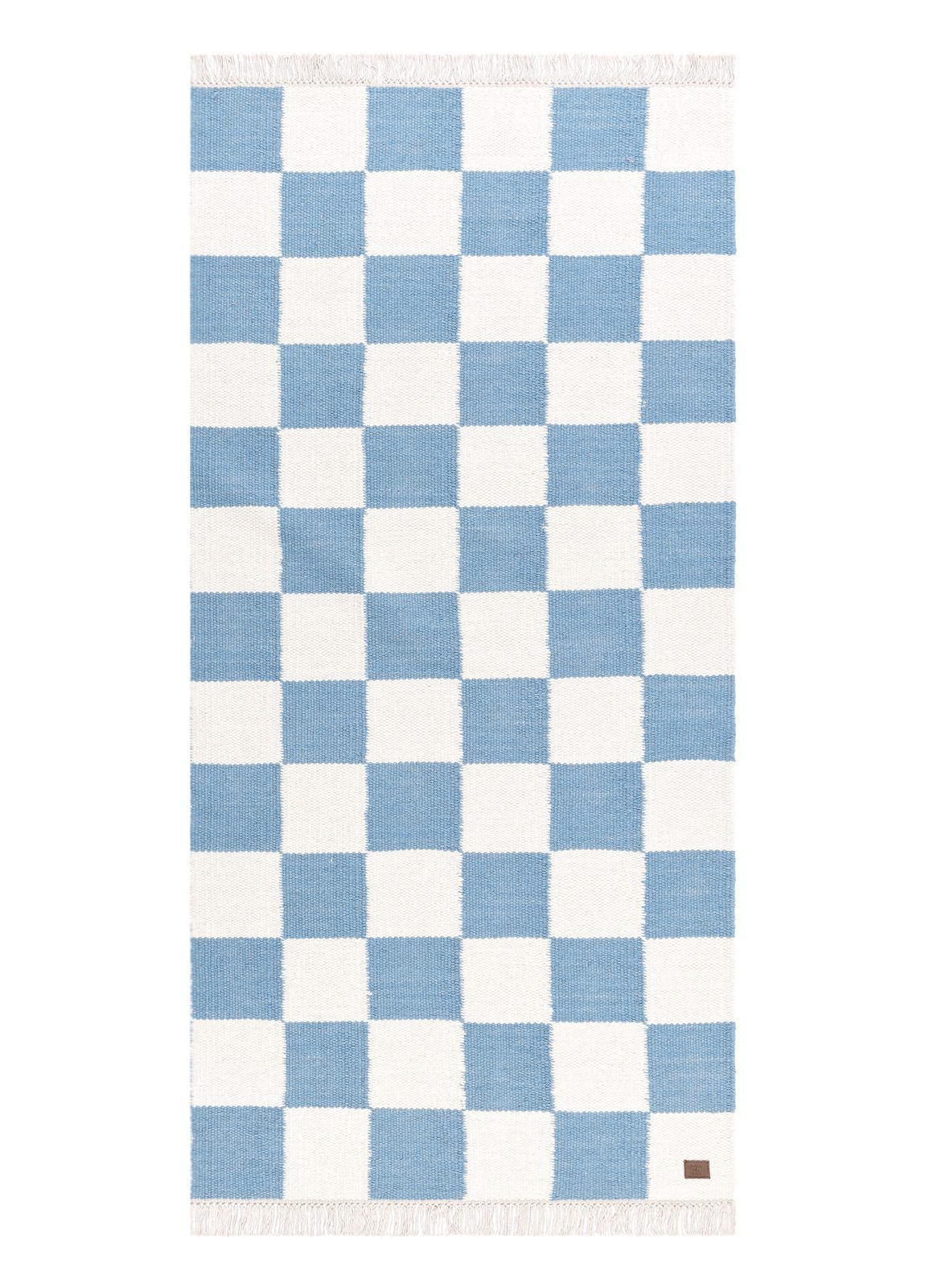 Håndvevd teppe Nordic Check 75x200 cm - Dueblå
