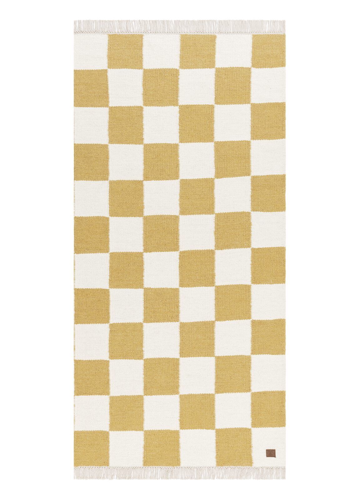 Håndvevd teppe Nordic Check 75x200 cm - Løvegul