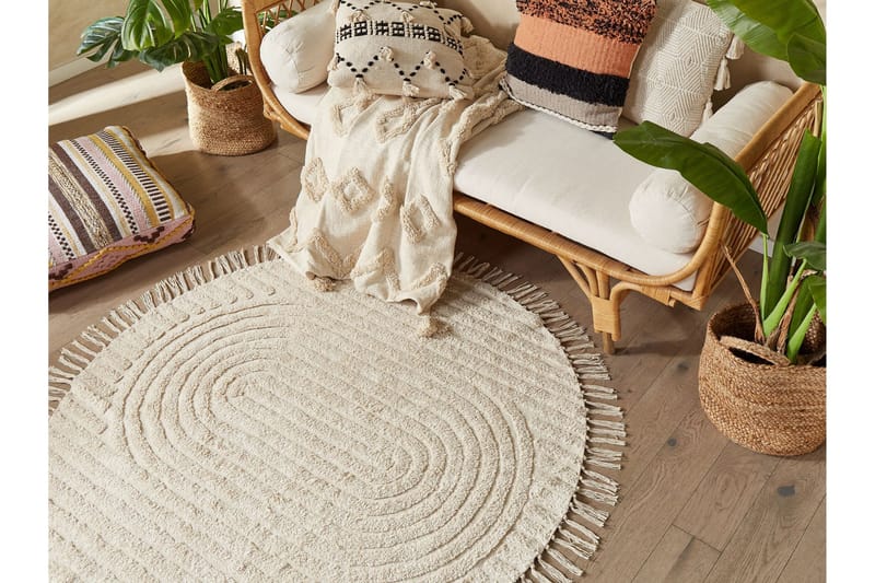 Halfeti Ryeteppe 140 cm Rund - Beige - Tekstiler - Tepper & Matter - Moderne tepper - Bomullstepper