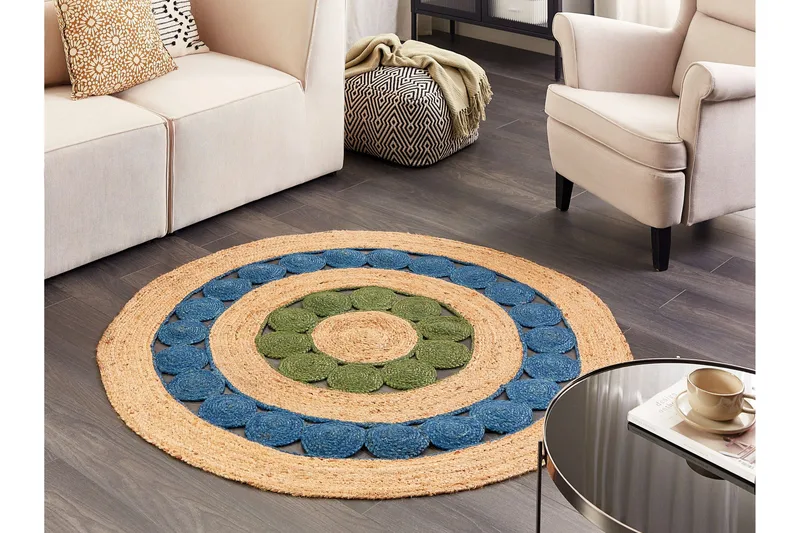 Hovit Juteteppe 140 cm Rund - Blå - Tekstiler - Tepper & Matter - Moderne tepper - Sisaltepper