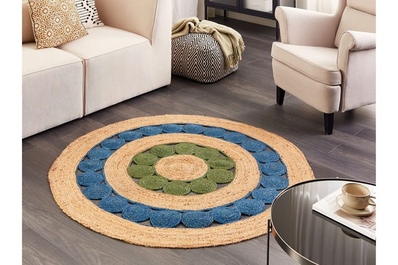 Hovit Juteteppe 140 cm Rund - Blå - Tekstiler - Tepper & Matter - Moderne tepper - Sisaltepper