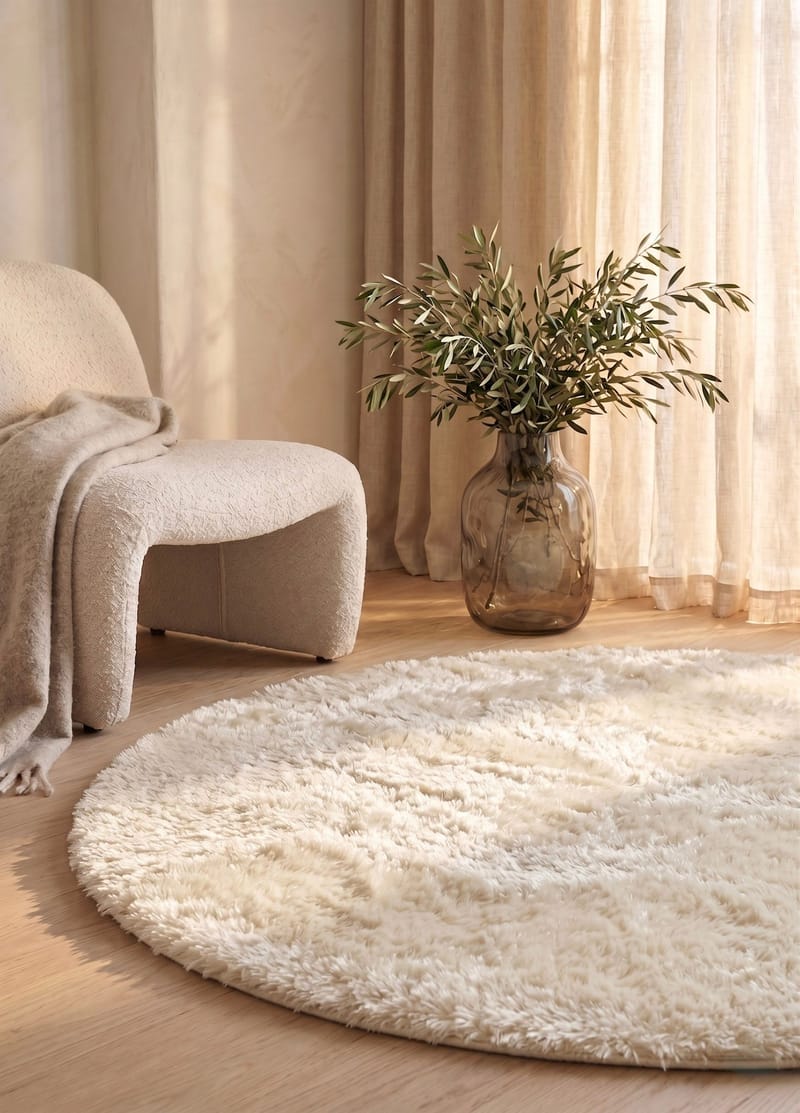Maskinvevd teppe KM Home Novelle RUNDT 120x120 Creme - Creme - Tekstiler - Tepper & Matter - Moderne tepper - Ryeteppe