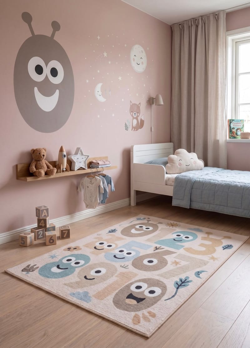 Maskinvevd teppe KM Home Play Numbers 120x160 Lin - Lin - Tekstiler - Tepper & Matter - Moderne tepper - Wiltontepper