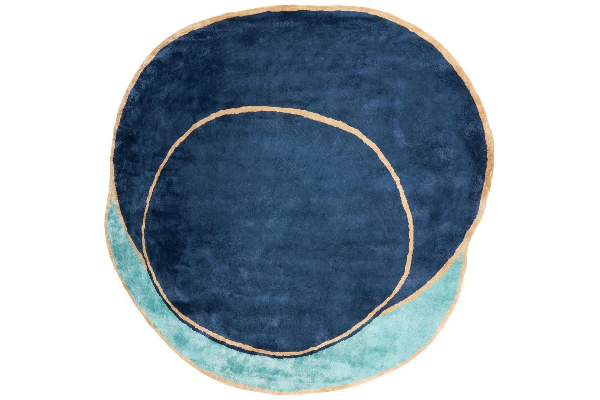 Teppe marineblått og blågrønt viskose- og ullteppe med geometrisk mønster 200 x 300 cm Modern Glam-stil
