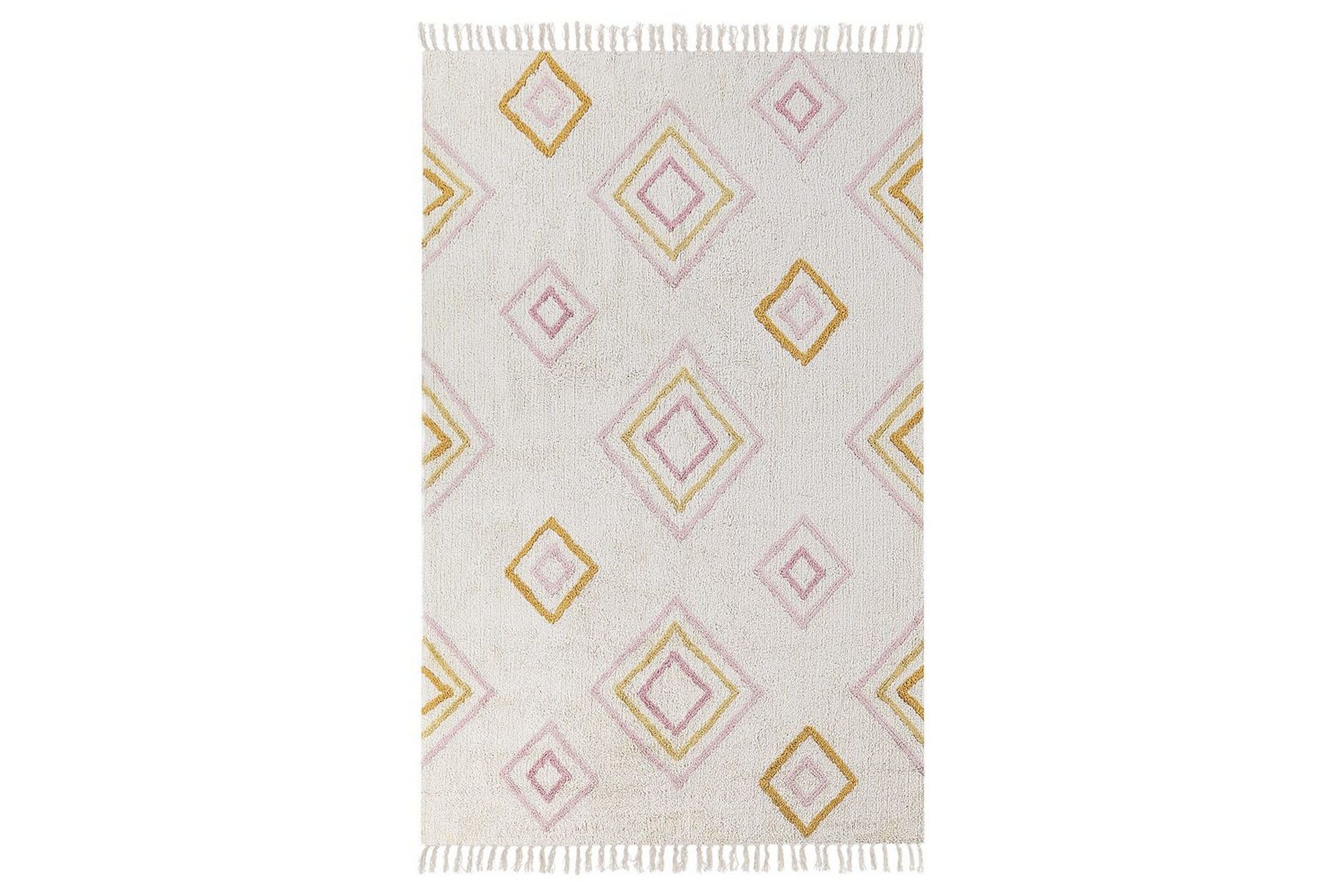 Bomullsteppe Off-White Tuftet 140x200 cm med Flerfarget Geometrisk mønster Rektangulært