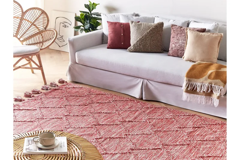 Nigde Ryeteppe 160x230 cm - Rød - Tekstiler - Tepper & Matter - Moderne tepper - Bomullstepper