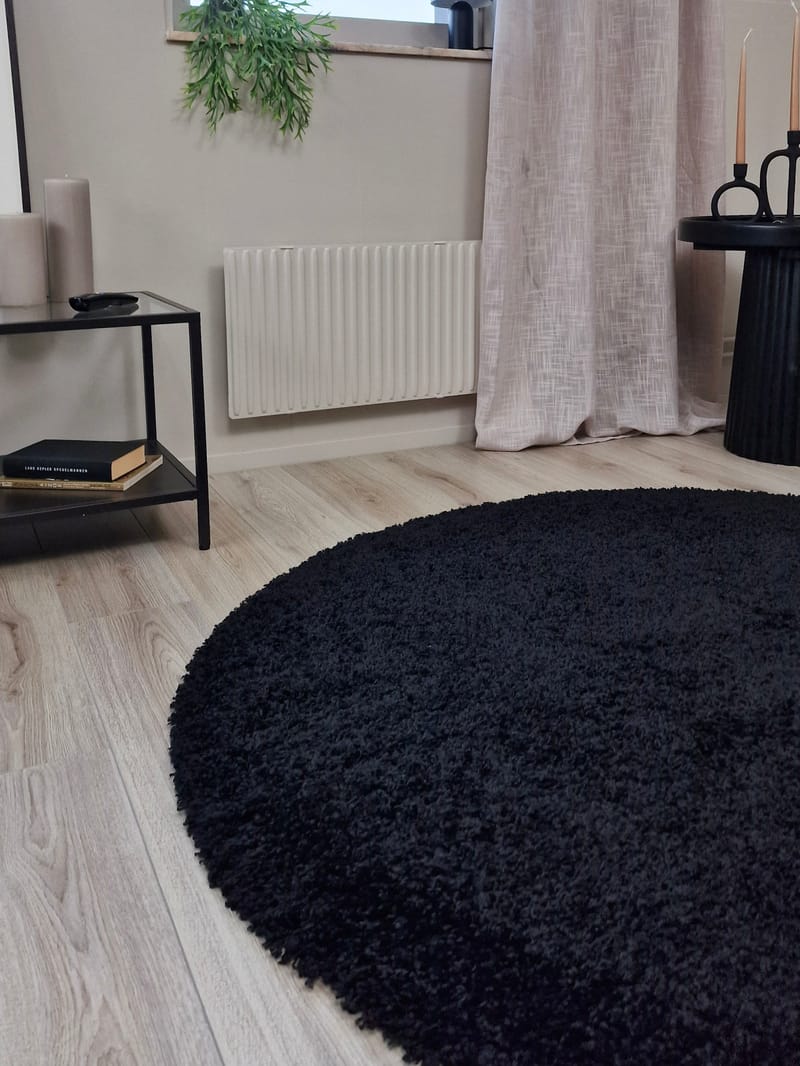 Lounge Ryeteppe Rundt 240 cm - Svart - Tekstiler - Tepper & Matter - Moderne tepper - Ryeteppe