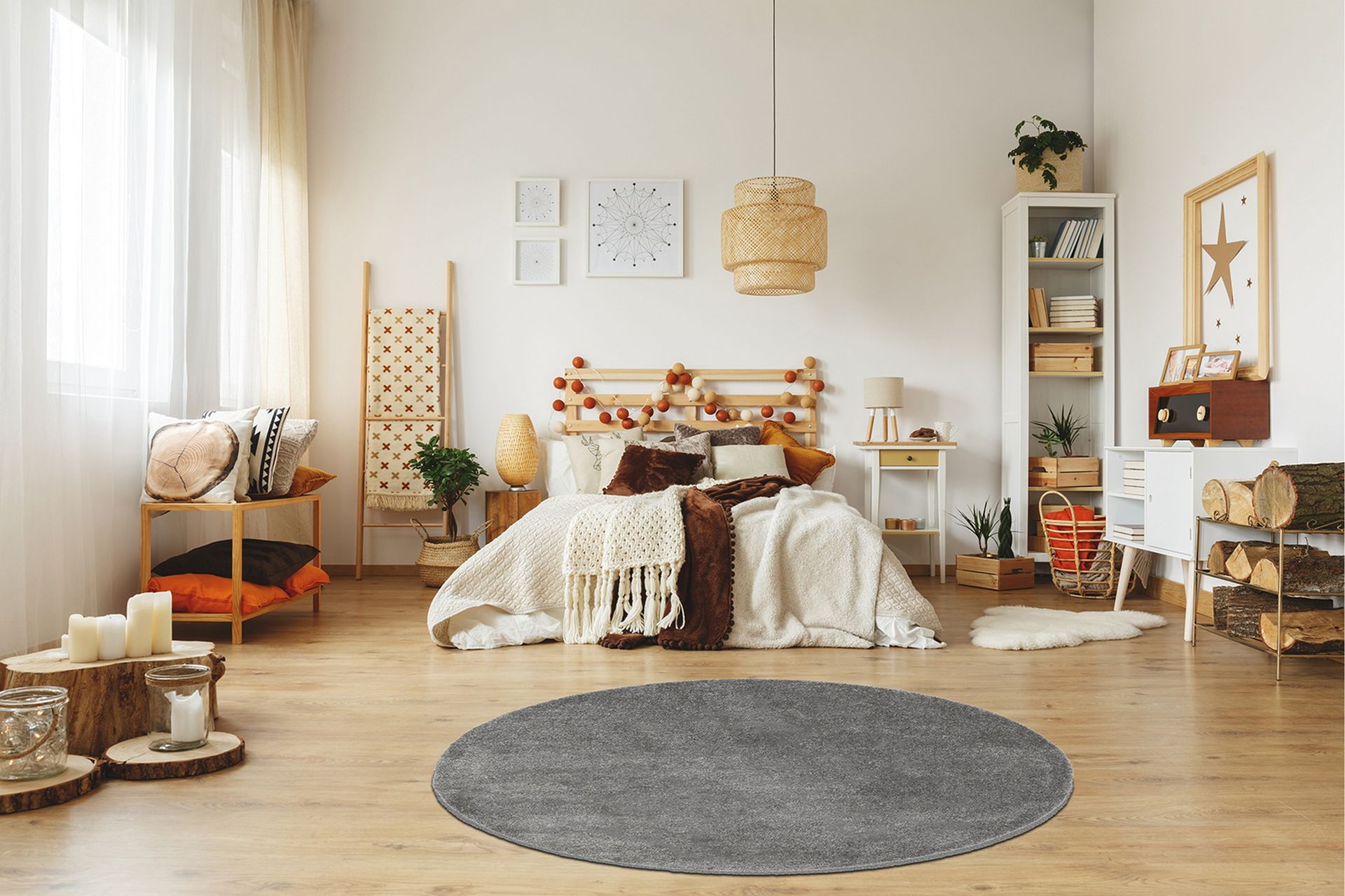 Sheraton Ryematte Rund 120 cm - Grå - Tekstiler - Tepper & Matter - Moderne tepper - Ryeteppe