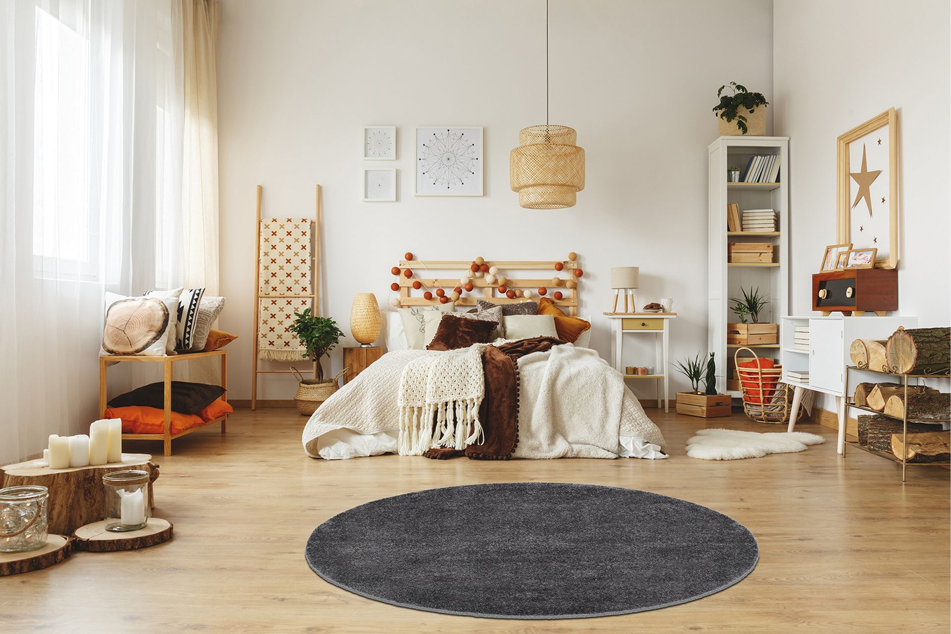 Sheraton Ryematte Rund 80 cm - Grafitt - Tekstiler - Tepper & Matter - Moderne tepper - Ryeteppe
