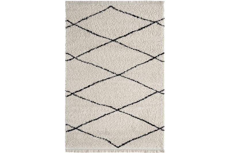 Woolly Shaggy Ryematte 160x230 cm Diagonal Rektangulær - Kremhvit/Svart - Ryeteppe