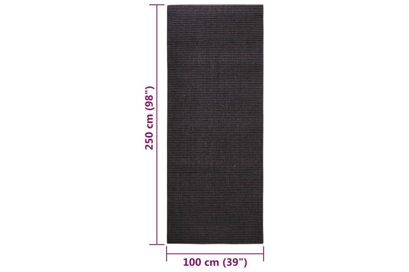 Teppe naturlig sisal 100x250 cm svart - Svart - Sisaltepper - Jutematter & hampematter
