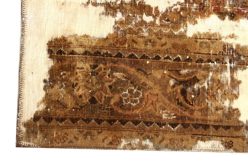 Håndknyttet Vintage Matte Ull Brun/Krem 128x177 cm - Ullteppe - Håndvevde tepper