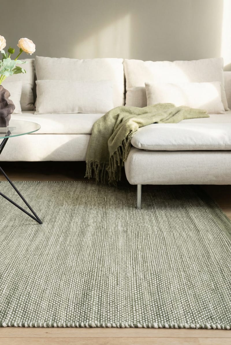 Håndvevd teppe KM Home Sandhamn 200x300 cm Grønn - Grønn - Tekstiler - Tepper & Matter - Moderne tepper - Ullteppe