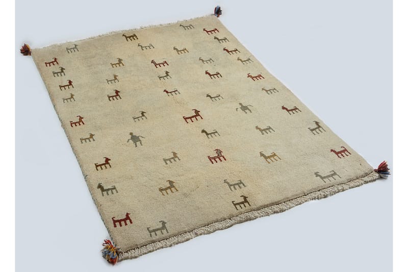 Håndknyttet Gabbeh Shiraz Ull Beige 103x138cm - Håndvevde tepper - Orientalske tepper - Persisk matte