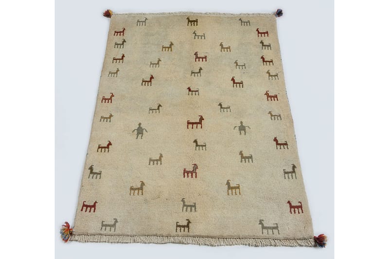 Håndknyttet Gabbeh Shiraz Ull Beige 103x138cm - Håndvevde tepper - Orientalske tepper - Persisk matte