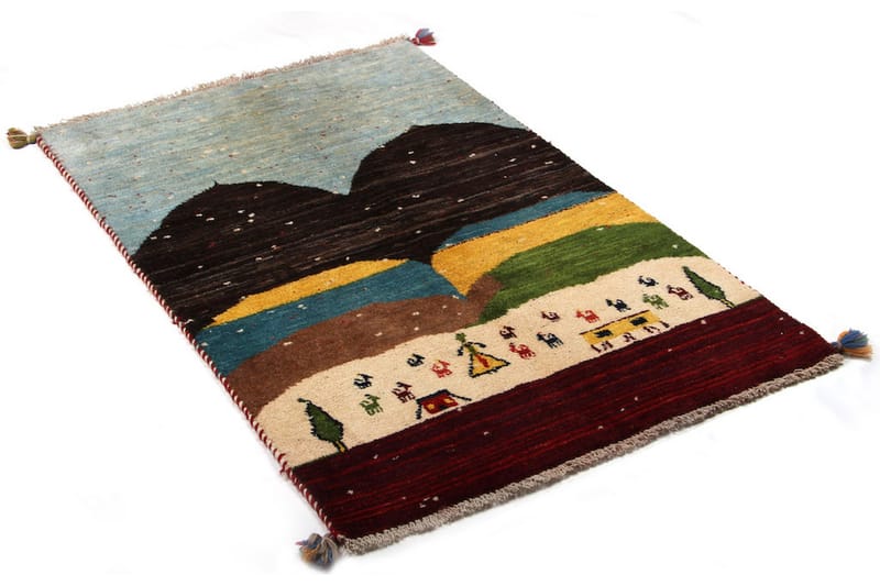 Håndknyttet Gabbeh Shiraz Ull Blå / Brun 93x148cm - Håndvevde tepper - Orientalske tepper - Persisk matte