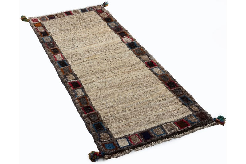 Håndknyttet Gabbeh Shiraz Ull Grå/Krem 58x140 cm - Håndvevde tepper - Orientalske tepper - Persisk matte