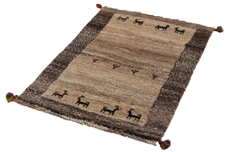 Håndknyttet Gabbeh Shiraz Ull Grå/Krem 81x115 cm - Håndvevde tepper - Orientalske tepper - Persisk matte