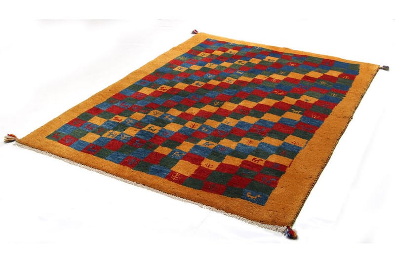 Håndknyttet Gabbeh Shiraz Ull Gull/Blå 131x175 cm - Håndvevde tepper - Orientalske tepper - Persisk matte