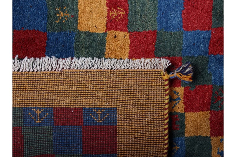 Håndknyttet Gabbeh Shiraz Ull Gull/Blå 131x175 cm - Håndvevde tepper - Orientalske tepper - Persisk matte