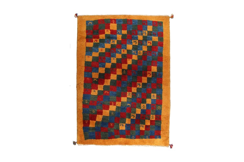 Håndknyttet Gabbeh Shiraz Ull Gull/Blå 131x175 cm - Orientalske tepper - Håndvevde tepper - Persisk matte