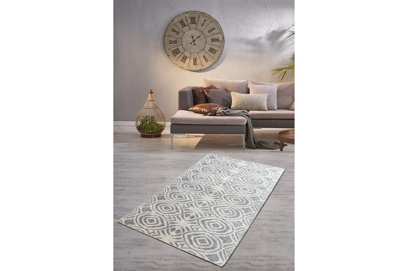 Hall Matte Blome - Grå (80 x 200) - Grå / Fløyel - Tekstiler - Tepper & Matter - Små tepper