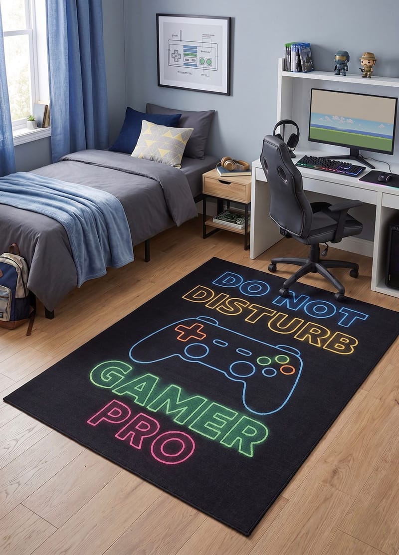 Maskinvevd teppe KM Home Play Gamer 120x160 Svart - svart - Tekstiler - Tepper & Matter - Spesialmatte - Gamingmatte