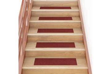 Selvklebende trappematter 15 stk 76x20 cm rød - Rød - Tekstiler - Tepper & Matter - Spesialmatte - Trappetepper