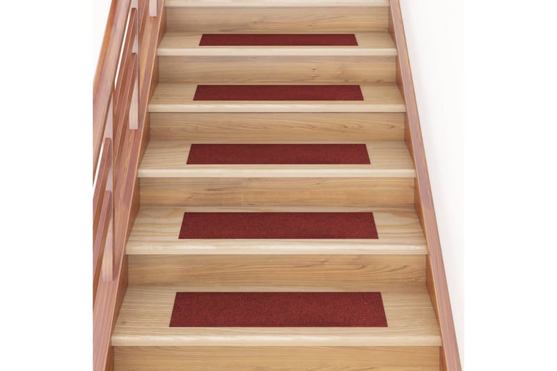 Selvklebende trappematter 15 stk 76x20 cm rød - Rød - Tekstiler - Tepper & Matter - Spesialmatte - Trappetepper