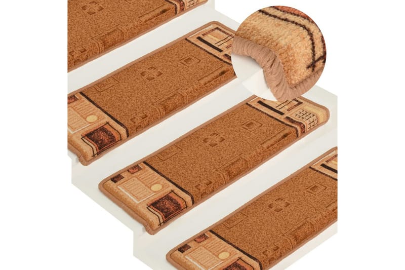 Selvklebende trappematter 15 stk 65x25 cm beige - Beige - Tekstiler - Tepper & Matter - Spesialmatte - Trappetepper