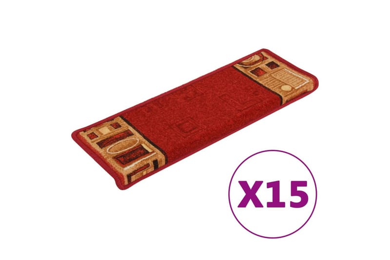 Selvklebende trappematter 15 stk 65x25 cm rød - Rød - Tekstiler - Tepper & Matter - Spesialmatte - Trappetepper