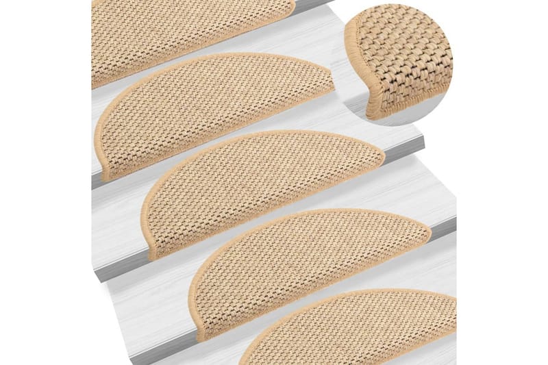 Selvklebende trappematter sisal 15 stk 56x20 cm lys beige - Beige - Tekstiler - Tepper & Matter - Spesialmatte - Trappetepper