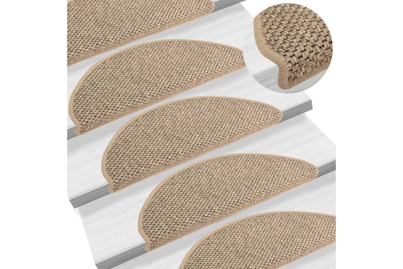 Selvklebende trappematter sisal 15 stk 65x25 cm mørk beige - Beige - Tekstiler - Tepper & Matter - Spesialmatte - Trappetepper