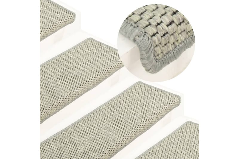 Selvklebende trappematter sisal-utseende 15 stk 65x25 cm grå - Grå - Tekstiler - Tepper & Matter - Spesialmatte - Trappetepper