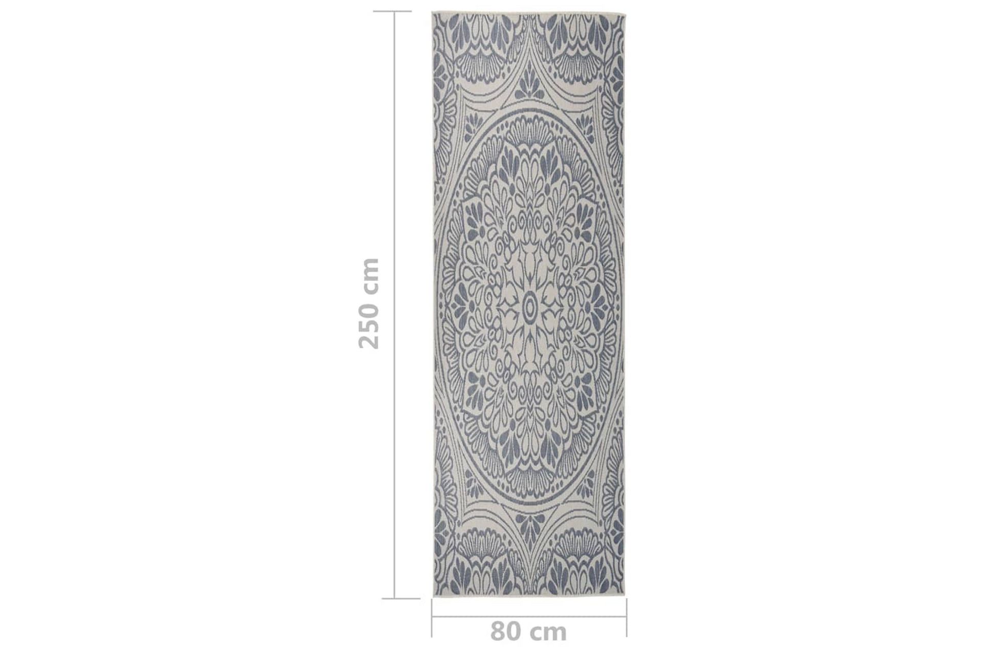 Utendørs flatvevd teppe 80x250 cm blå mønster - Blå - Tekstiler - Tepper & Matter - Utendørstepper