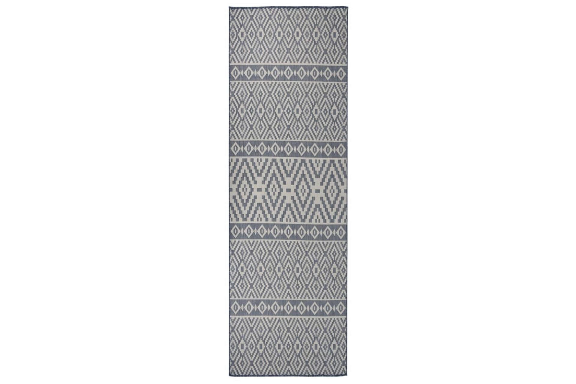Utendørs flatvevd teppe 80x250 cm blå striper - Blå - Tekstiler - Tepper & Matter - Utendørstepper
