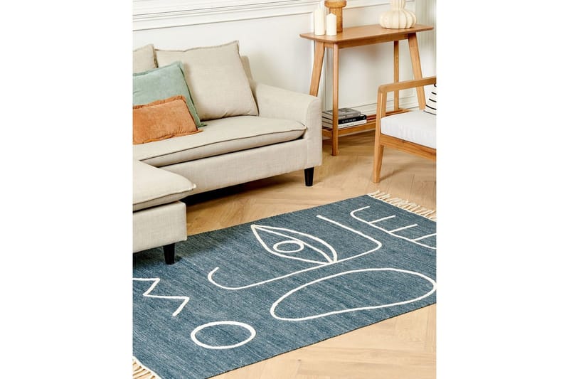 Flatvevd Yavu - Blå, Hvit, 140x200 cm - Tekstiler - Tepper & Matter - Utendørstepper - Balkongmatte