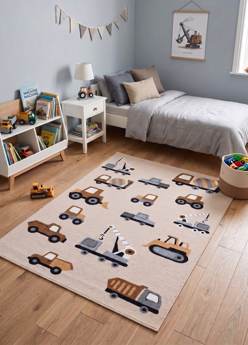 Maskinvevd teppe KM Home Play Wheels 120x160 Lin - lin - Tekstiler - Tepper & Matter - Utendørstepper - Plasttepper