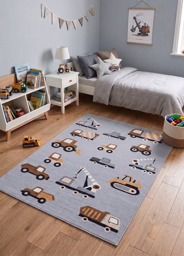 Maskinvevd teppe KM Home Play Wheels 140x200 Grå - grå - Tekstiler - Tepper & Matter - Utendørstepper - Plasttepper